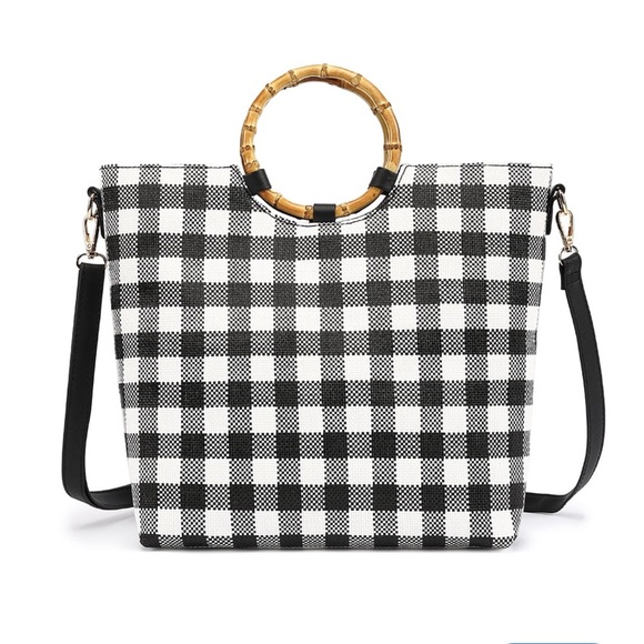Handbags - Ring Handle Black & White Check Bag
